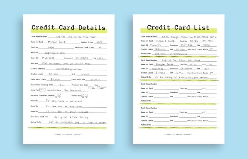 Info Tracking Cards.pdf Credit Card Info Tracker: Printable Organizer (digital Download) - Etsy