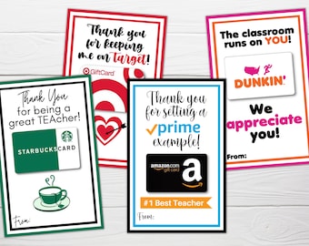 Teacher Appreciation Gift Card Holder Bundle (Printable PDF, Digital Download)