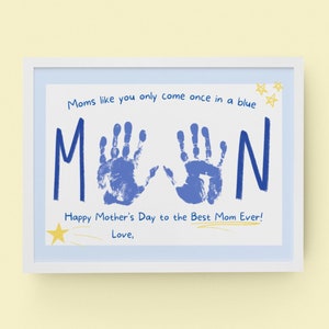 Arte de impressão de mão de lua azul / presente de dia das mães / artesanato para bebês e crianças pequenas / cartão de lembrança faça você mesmo / presente de aniversário para mães