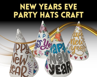 New Years Eve Kids Party Hats: Printable Coloring Craft (Printable PDF Digital Download)