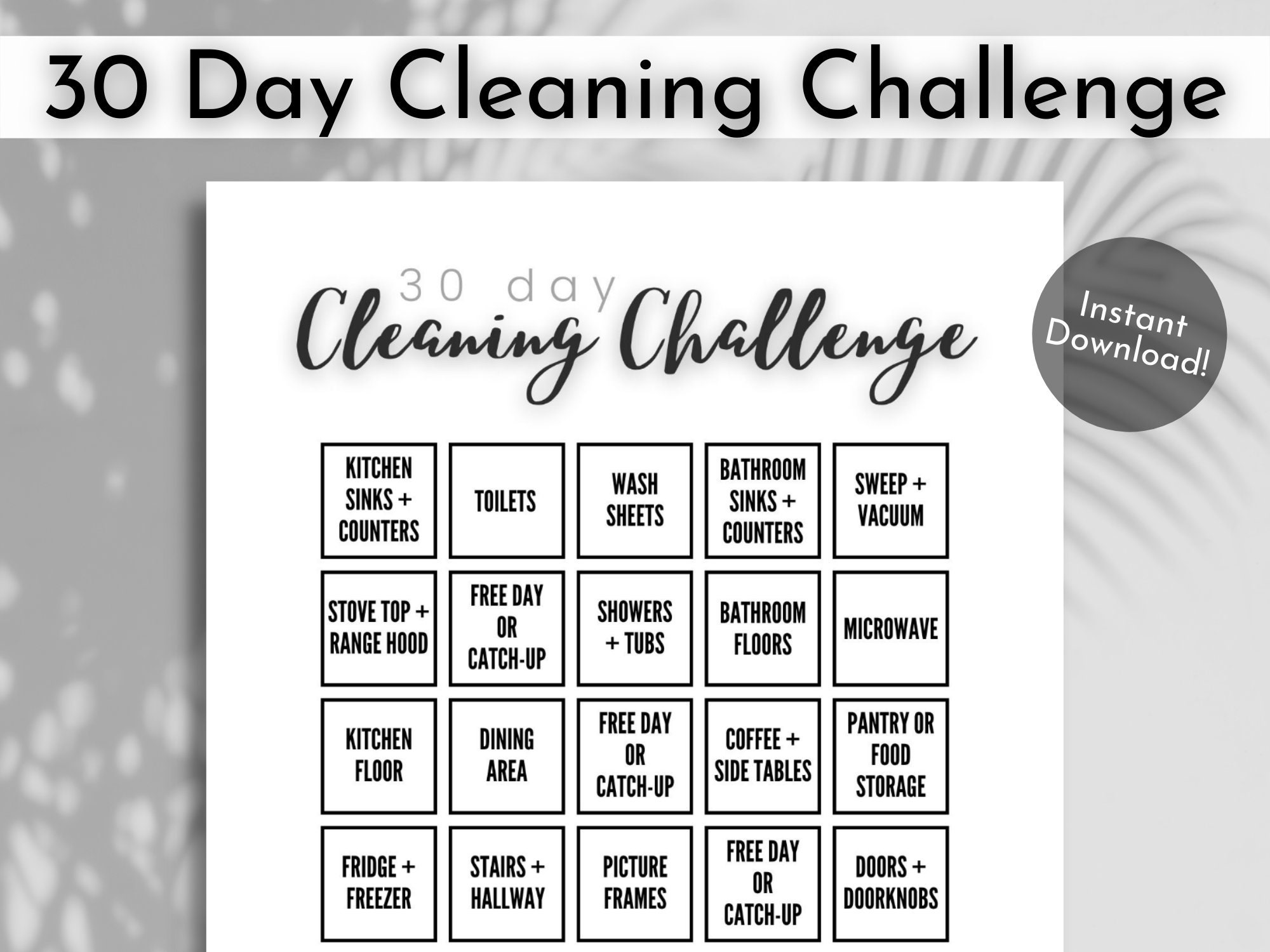 Cleaning Challenge 30 Day Challenge Instant Digital Download Etsy