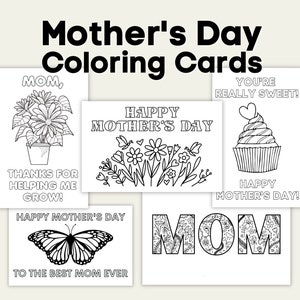 Tarjetas para colorear del Día de la Madre / 5 tarjetas imprimibles para el Día de la Madre, tarjetas para colorear, tarjeta imprimible para mamá, regalo para el Día de la Madre, página para colorear