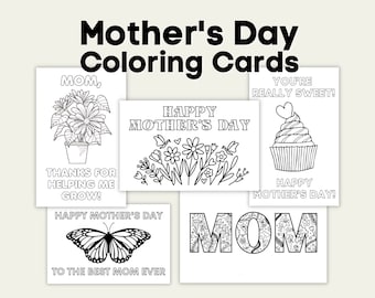 Printable Mother's Day Coloring Cards: 5 Unique Designs (PDF)