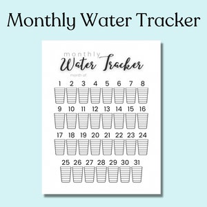 Monthly Water Tracker, Hydration Tracker, Instant Digital Download