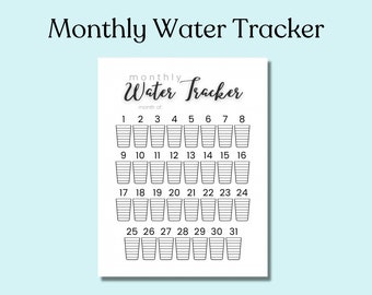 Monthly Water Tracker, Hydration Tracker, Instant Digital Download