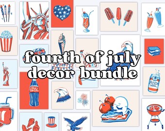 Conjunto de Impressões em Aquarela para o 4 de Julho: Galeria Patriótica para Parede (Download Digital)