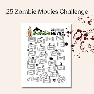 Top 25 Zombie Movies Challenge, Watchlist Printable, Instant Digital Download