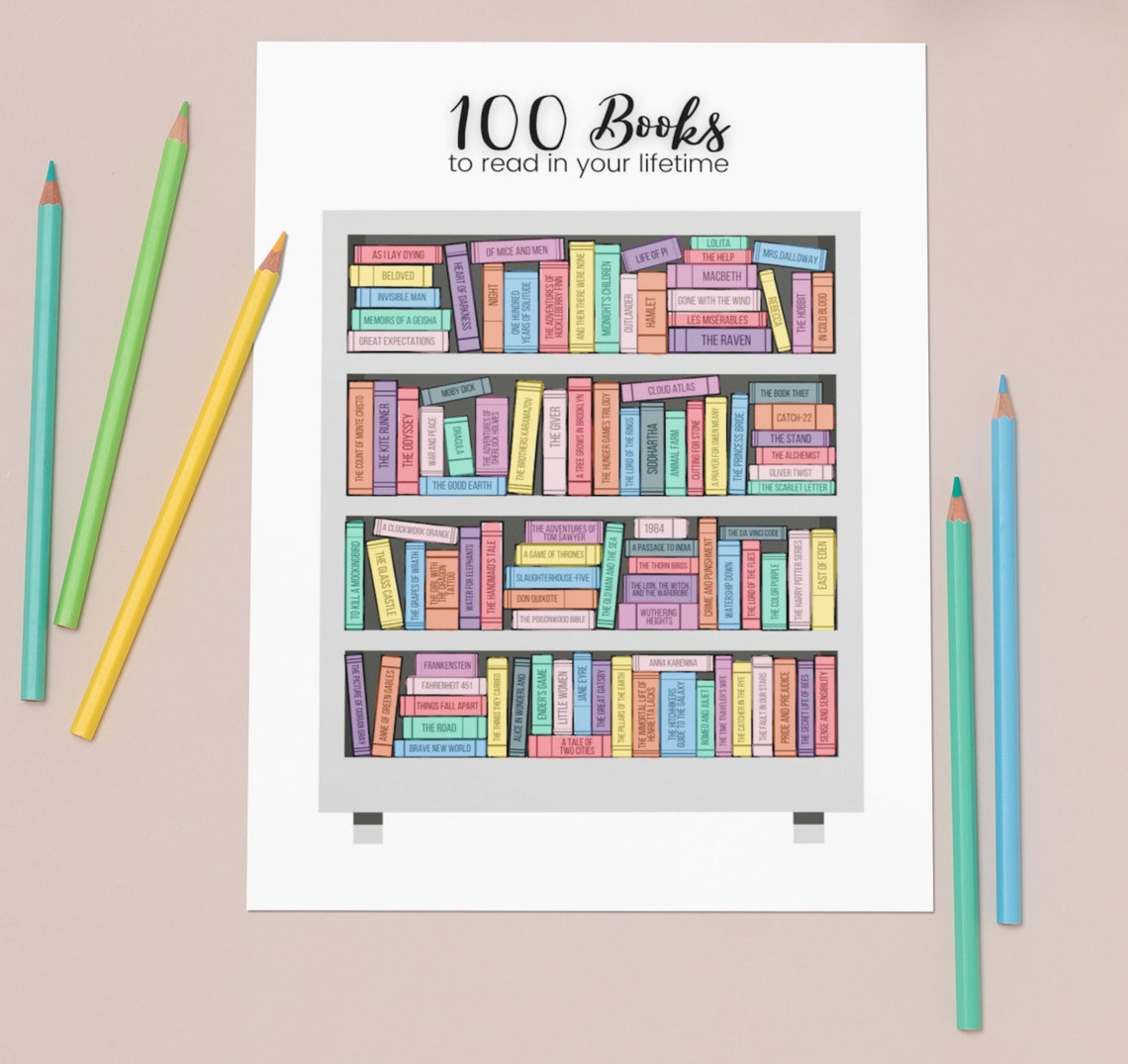 100 Books to Read Read in a Lifetime Instant Digital Etsy
