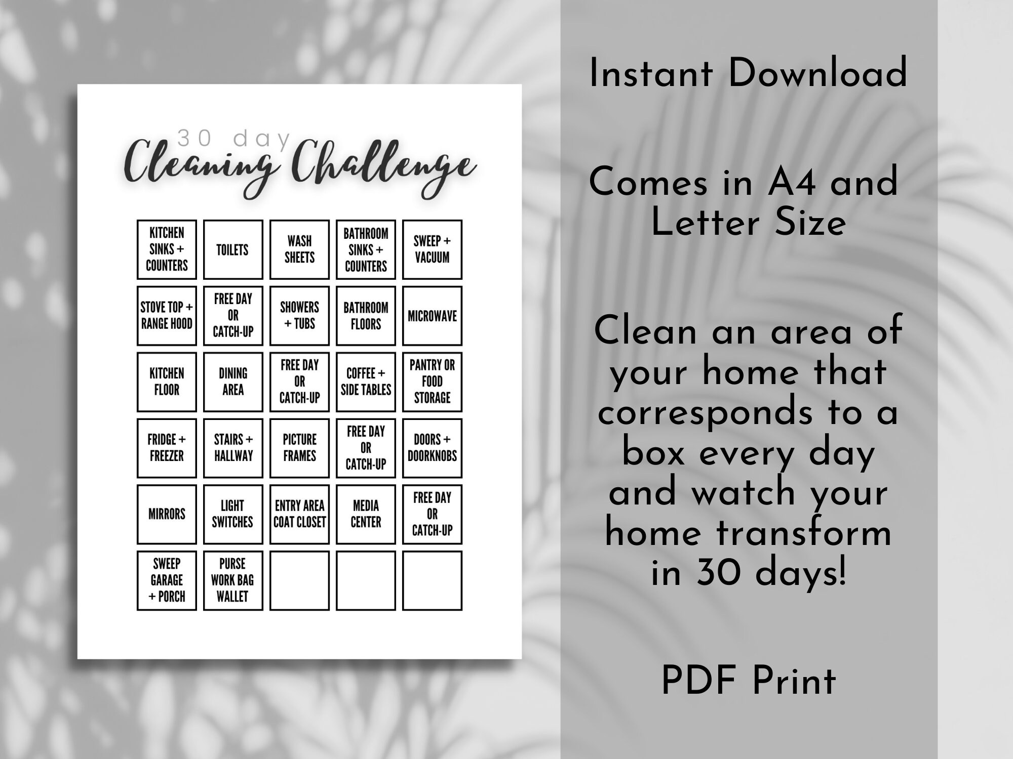 Cleaning Challenge 30 Day Challenge Instant Digital Download Etsy