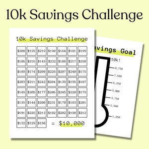 10k Savings Challenge, 52 Week Challenge, Instant Digital Download