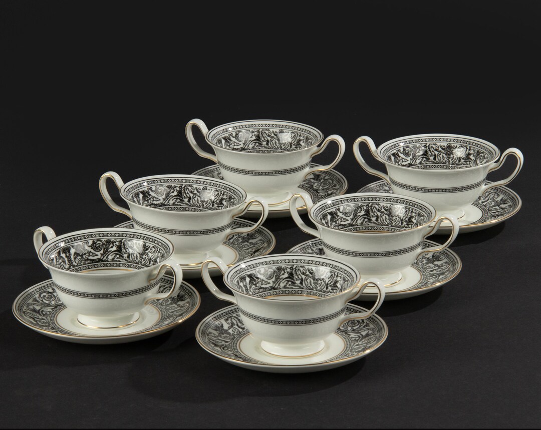 Set of 6 Soup Bowls With Saucers Wedgwood Florentine Black Etsy
