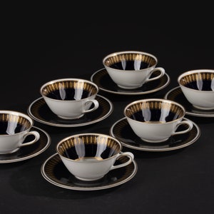 Set of 6 Tea Cups and Saucers - Weimar Porzellan - Genuine Cobalt - Petra