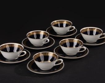 Set of 6 Tea Cups and Saucers - Weimar Porzellan - Echt Kobalt - Petra
