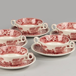 Set of 5 Soup Bowls - Copeland - Spode Tower - Pink