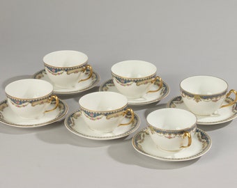 Set of 6 Tea Cups and Saucers - Limoges