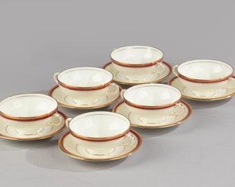 Set of 6 Soup Bowls with Saucers - Minton