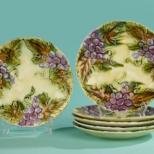Set of 6 Antique Majolica Plates - Barbotine