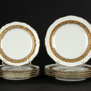 Set of 10 Plates - Limoges - Gold Trims