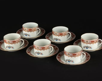 Coffret de 6 tasses à thé et soucoupes - Raynaud Limoges - Tai Thsing