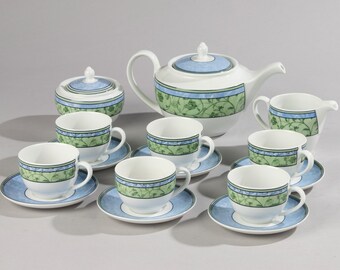 Service à Café Wedgwood England - Ulander Powder Turquoise - 21 Pièces Pour 6 Personnes - Occasion