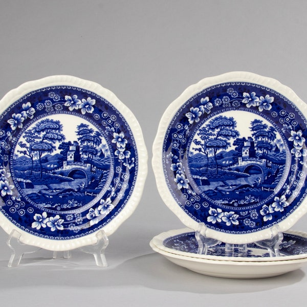 Set mit 4 Frühstückstellern – Spode – Blue Tower – Blue Stamp