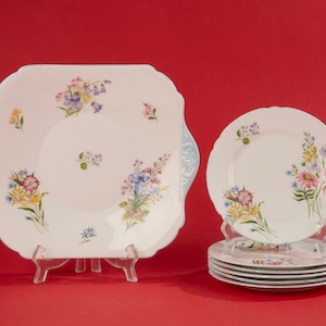 Ensemble à Gâteaux 7 Pièces - Shelley - Fleurs Sauvages