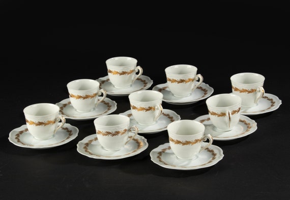 Bavaria set tazze da tè piattino e teiera piccolo oro rosa elegante servizio da tè pomeridiano antico vintage porcellana - Italia