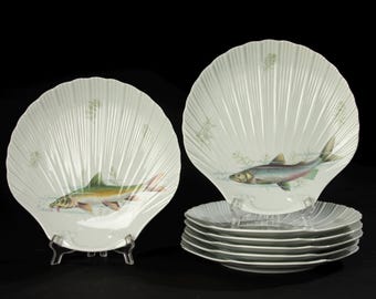 Set of 7 Fish Plates - Limoges