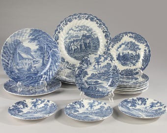 Juego de 17 platos - Surtido - Azul y blanco