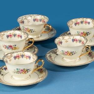 Set of 5 Tea Cups and Saucers - Rosenthal - Floranada