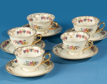 Set of 5 Tea Cups and Saucers - Rosenthal - Floranada