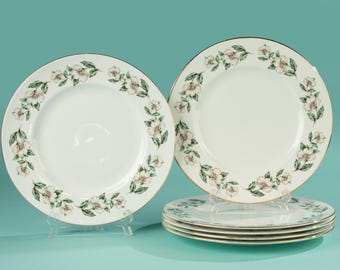 Set of 6 Dinner Plates - Crown Staffordshire - Christmas Roses