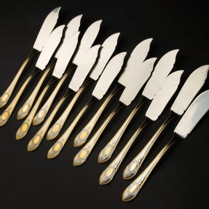 Set of 14 Fish Knives - Solingen Cutlery - Gilded