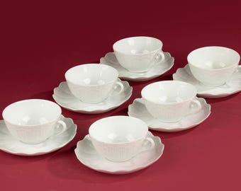 Set of 6 Teacups - Giraud Limoges - Coral