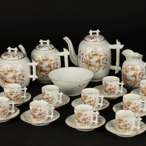 15 Piece Antique Coffee and Tea Set - Vieux Bruxelles Porcelain