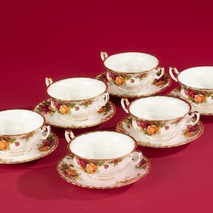 Set of 6 Soup Bowls and Saucers - Royal Albert - Old Country Roses