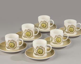 Vintage Susie Cooper Pre Wedgwood Sunflower Coffee Set for 6 Bone
