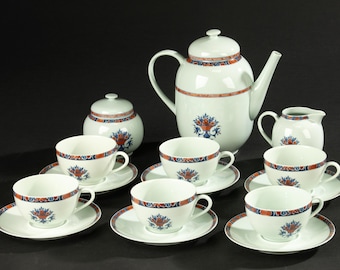 Juego de té de 9 piezas - Raynaud Limoges - Vieux Rouen - Celadón