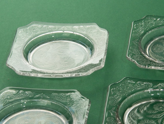 Set of 4 Art Deco Pressed Glass Side Plates - Val Saint Lambert