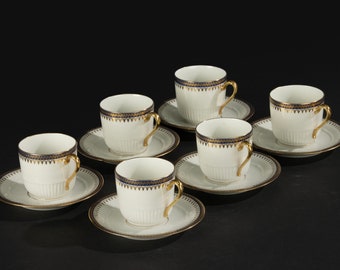 Set of 6 Coffee Cups and Saucers - Limoges