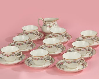 Set of 9 Tea Cups and Saucers - Haviland Limoges