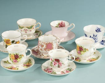 Juego de 8 tazas de té inglesas vintage - Surtido
