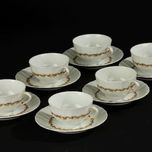 Set of 6 Teacups - Bernardaud Limoges - Chardons Dorés