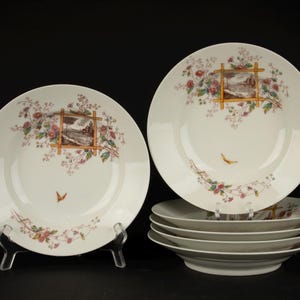 Set of 6 Antique Soup Plates - Vieux Bruxelles Porcelain