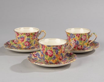 Set of 3 Tea Cups and Saucers - Royal Winton