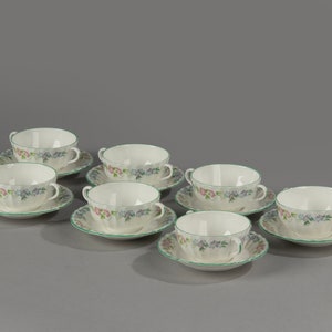 Set of 7 Soup Bowls and Saucers - Royal Worcester - English Garden