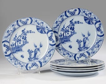 Ensemble de 6 assiettes plates anciennes - Creil et Montereau - Japon