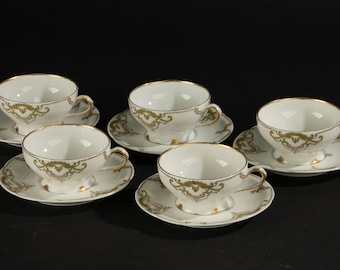 Coffret de 5 tasses à thé et soucoupes - Haviland Limoges