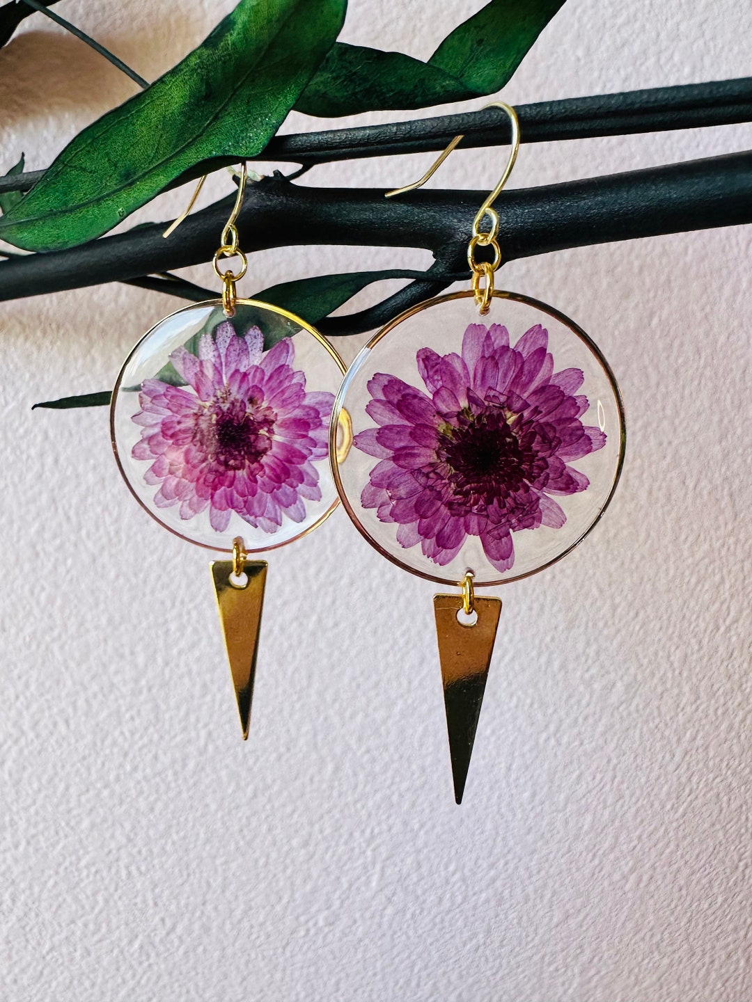 Chrysanthemum Earrings Gifts Pressed Flowers Handmade Etsy
