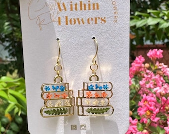 Floral Book Earrings | Books | Real Flowers | Gifts | Book Club | Bookish | Reading accessories